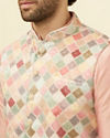 Manyavar Men Soft Beige Jaal Patterned Chikankari Embroidered Jacket