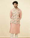 Manyavar Men Soft Beige Jaal Patterned Chikankari Embroidered Jacket