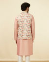 Manyavar Men Soft Beige Jaal Patterned Chikankari Embroidered Jacket