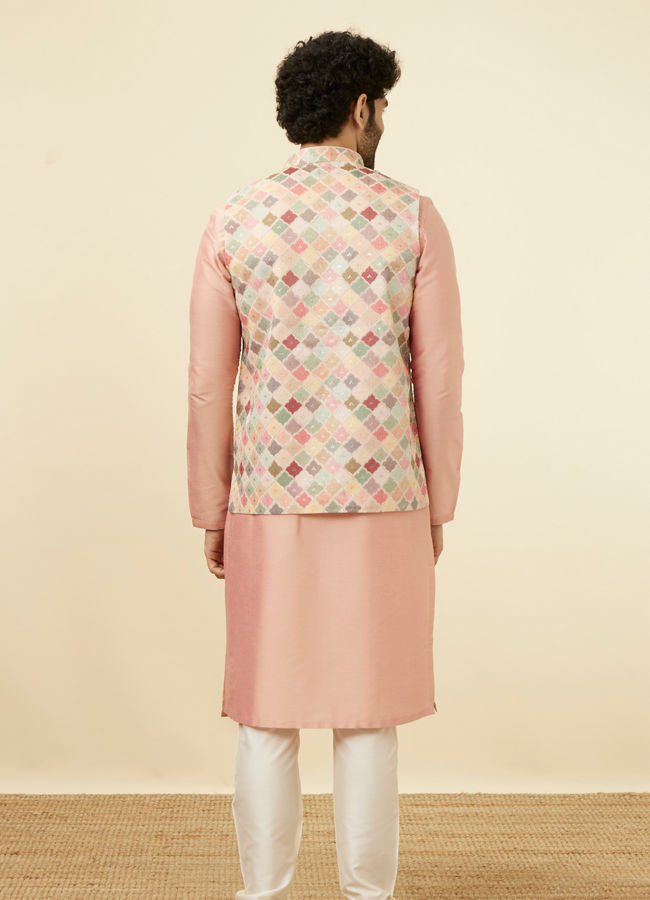 Manyavar Men Soft Beige Jaal Patterned Chikankari Embroidered Jacket