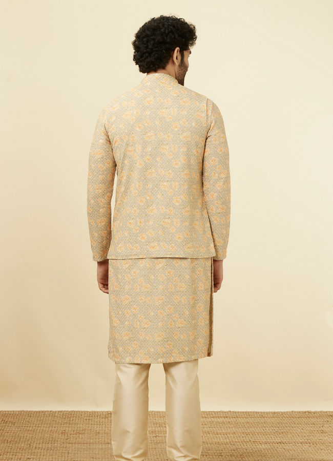 alt message - Manyavar Men Light Pista Chikankari Jacket image number 3