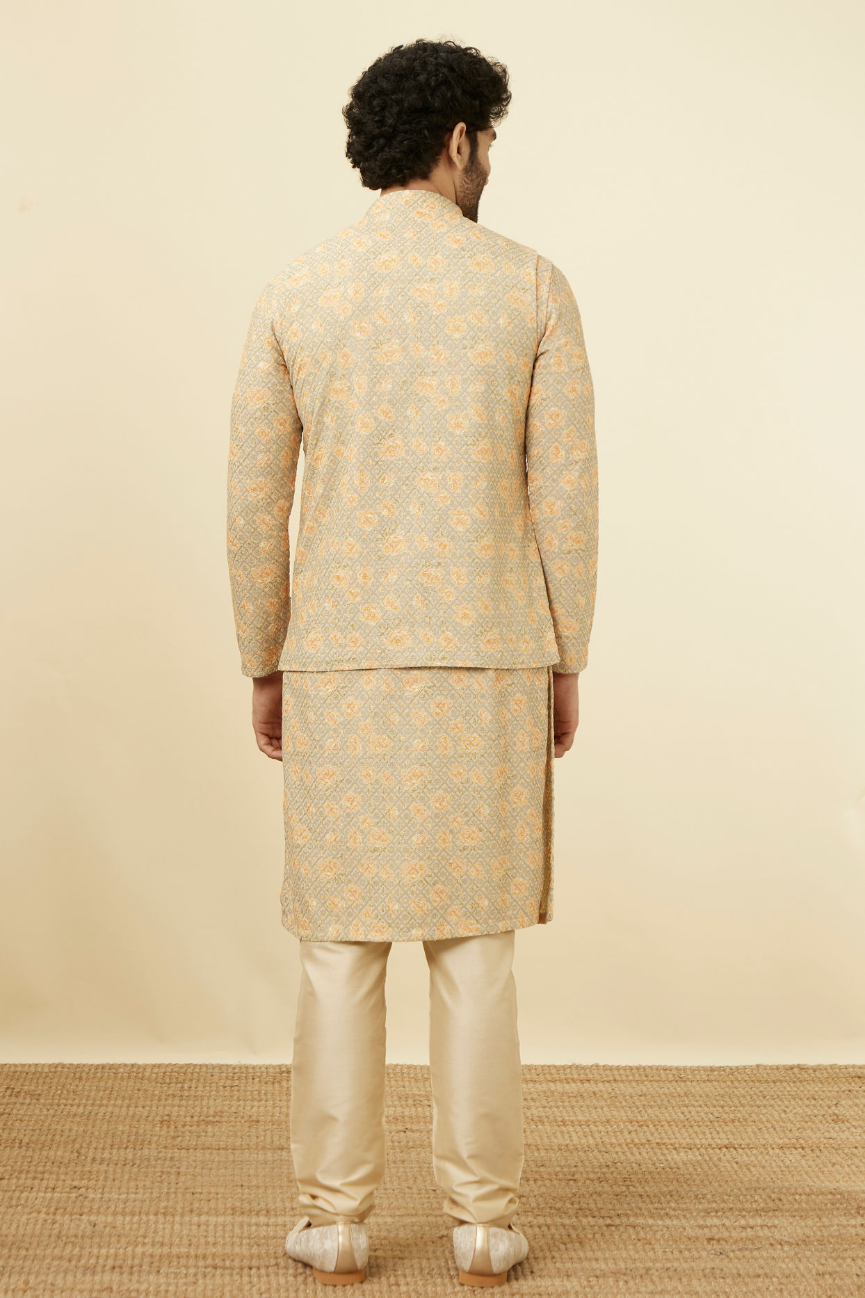 Manyavar Men Light Pista Chikankari Jacket