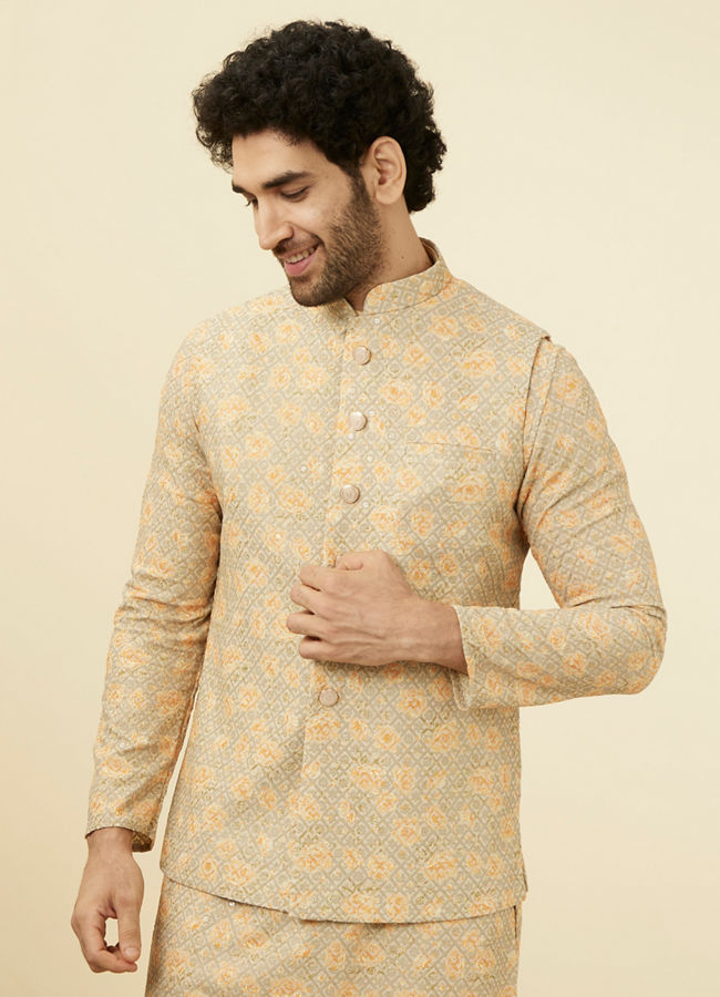 Light Pista Chikankari Jacket image number 0