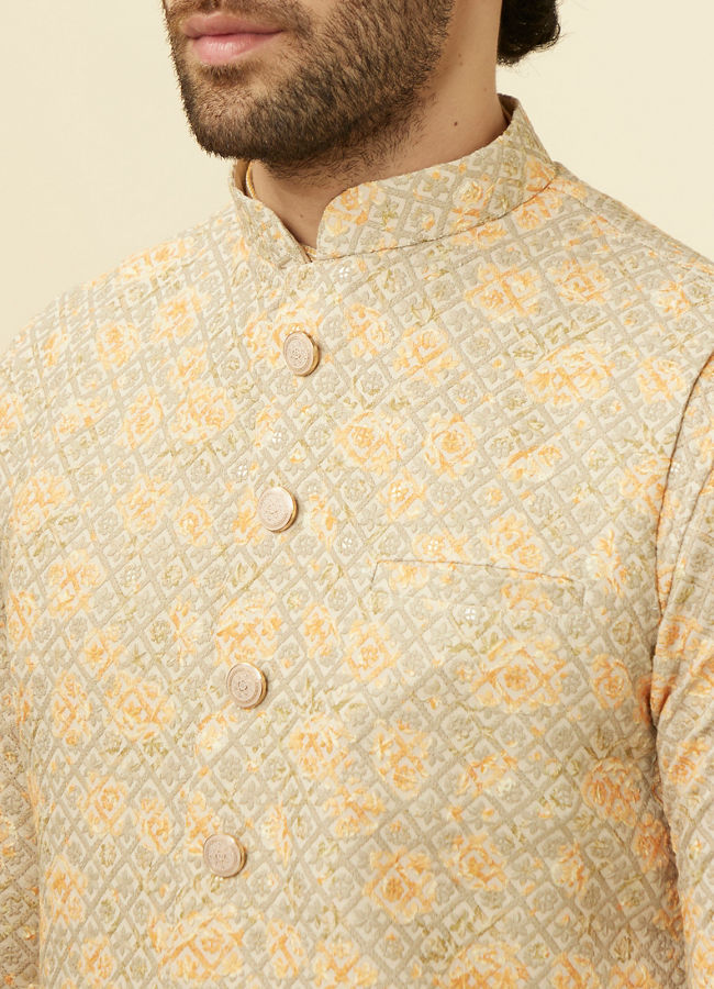 Manyavar Men Light Pista Chikankari Jacket