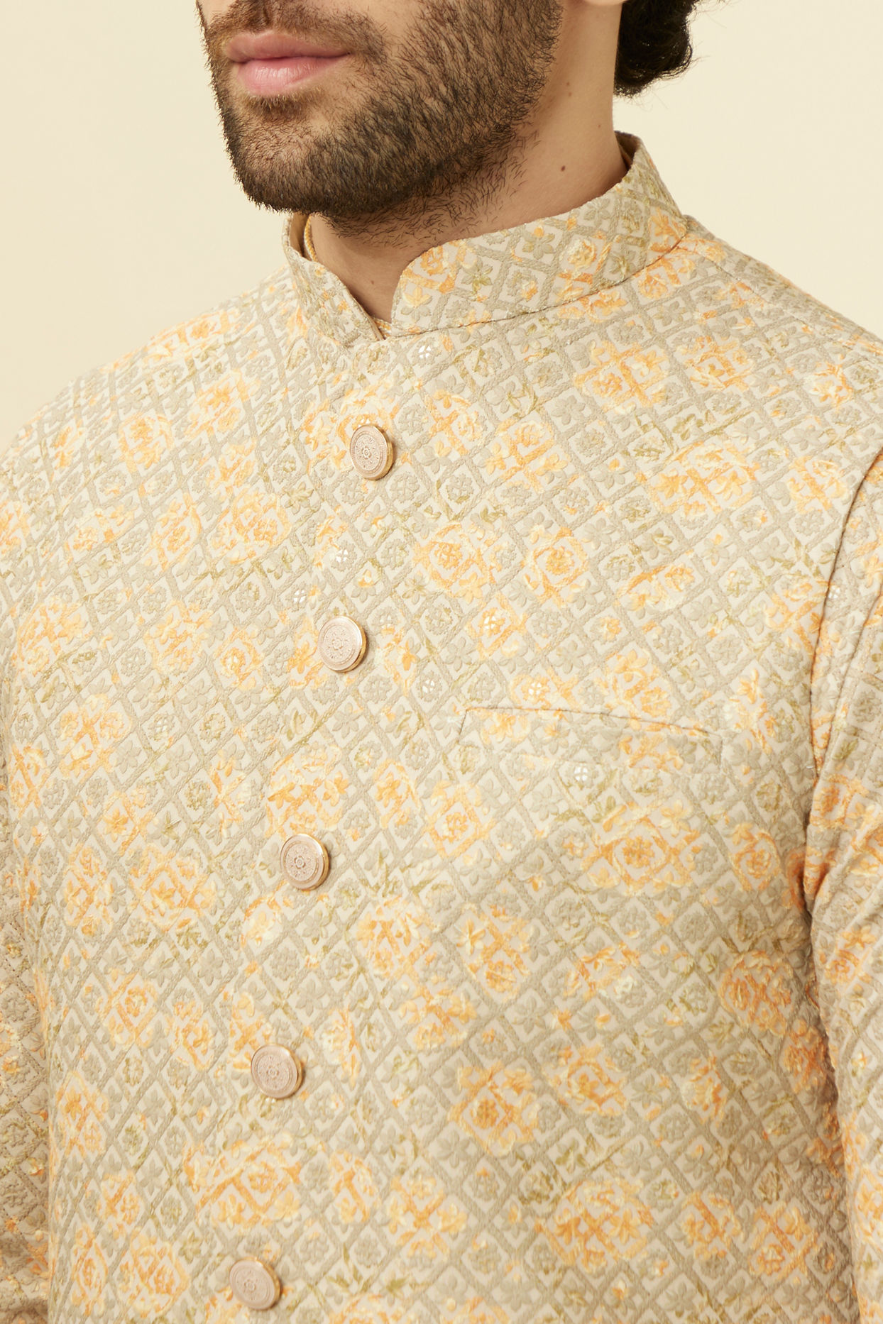 Manyavar Men Light Pista Chikankari Jacket