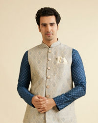 Manyavar Men Dark Grey Medallion Patterned Nehru Jacket