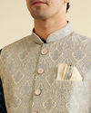 alt message - Manyavar Men Dark Grey Medallion Patterned Nehru Jacket image number 1