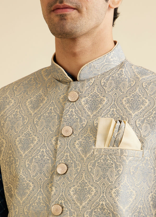 alt message - Manyavar Men Dark Grey Medallion Patterned Nehru Jacket image number 1