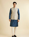 Manyavar Men Dark Grey Medallion Patterned Nehru Jacket