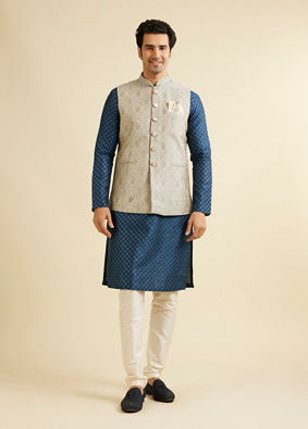 Manyavar Men Dark Grey Medallion Patterned Nehru Jacket image number 2