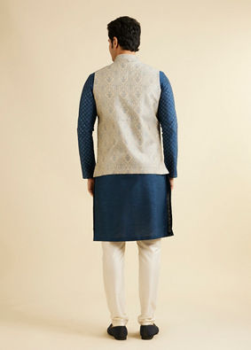 Manyavar Men Dark Grey Medallion Patterned Nehru Jacket image number 3