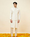 Manyavar Men Warm White Jaal Patterned Jacket