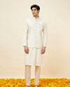 alt message - Manyavar Men Warm White Jaal Patterned Jacket image number 2