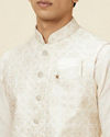 alt message - Manyavar Men Warm White Jaal Patterned Jacket image number 1