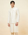 alt message - Manyavar Men Warm White Jaal Patterned Jacket image number 0