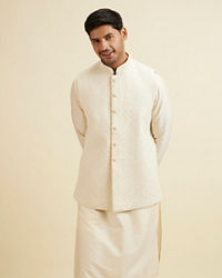 Manyavar Men Warm White Sequinned Jaal Patterned Jacket