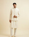 alt message - Manyavar Men Warm White Sequinned Jaal Patterned Jacket image number 2