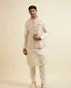 alt message - Manyavar Men Cream Bel Buti Patterned Jacket image number 2