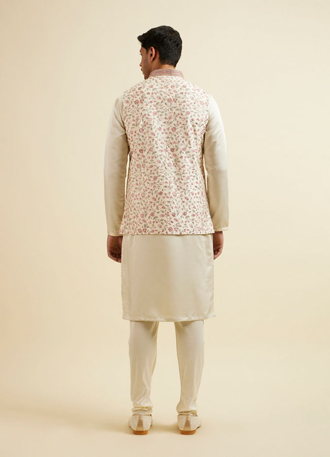 alt message - Manyavar Men Cream Bel Buti Patterned Jacket image number 3