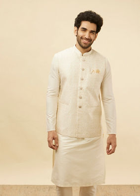 Pearl White Bel Buti Patterned Jacket image number 0