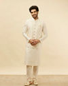Manyavar Men Pearl White Bel Buti Patterned Jacket
