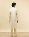 Manyavar Men Pearl White Bel Buti Patterned Jacket