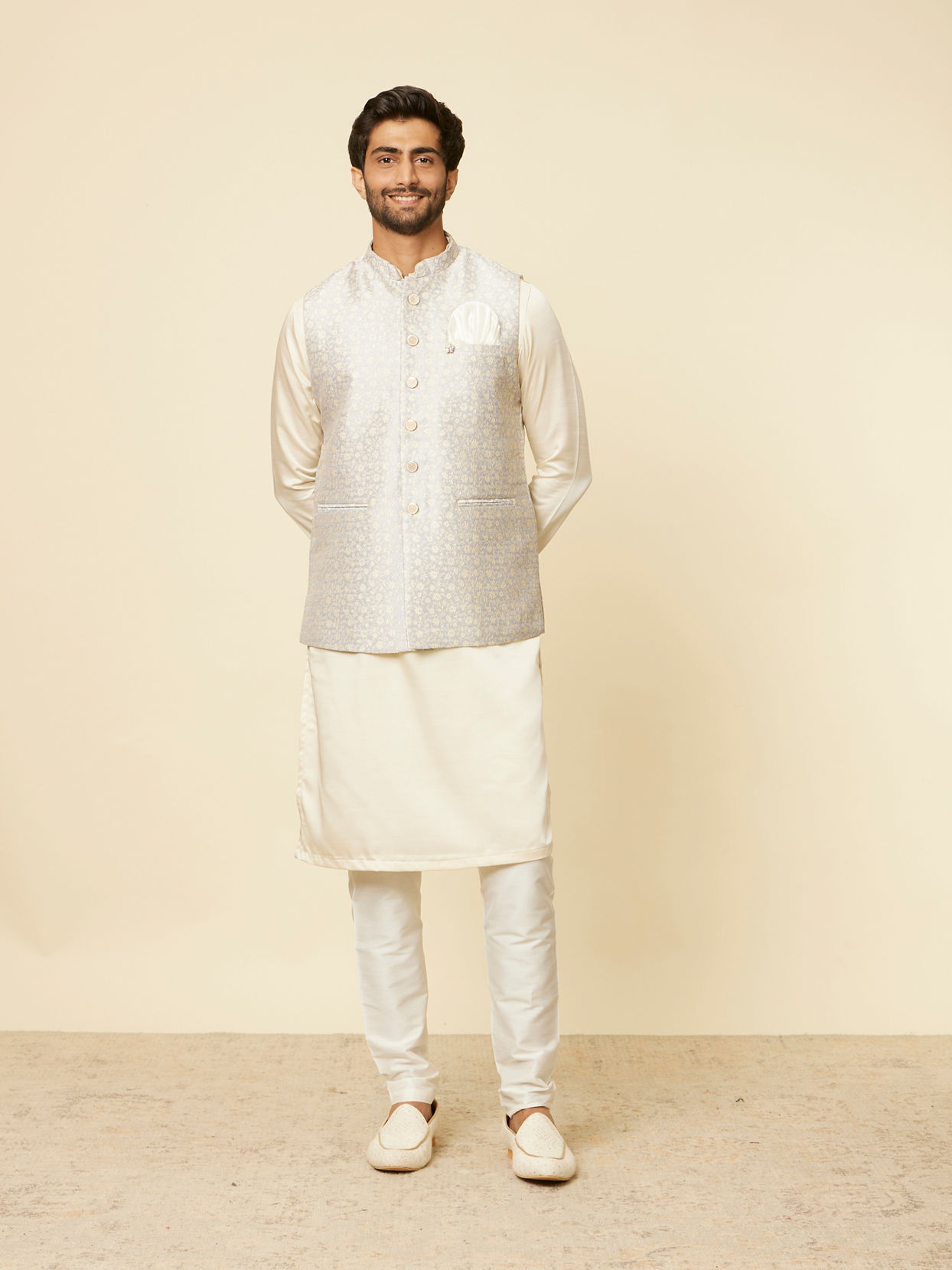 Manyavar Men Lilac Purple Bel Buti Patterned Jacket