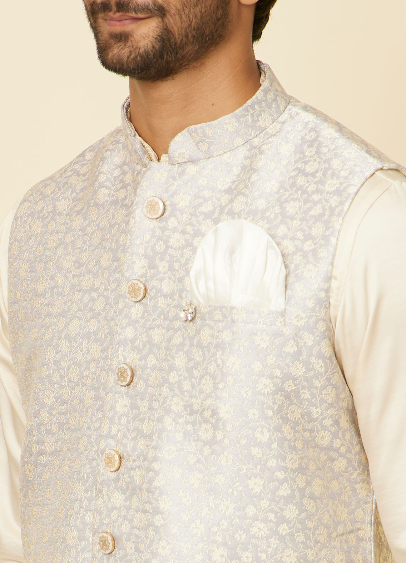 Manyavar Men Lilac Purple Bel Buti Patterned Jacket