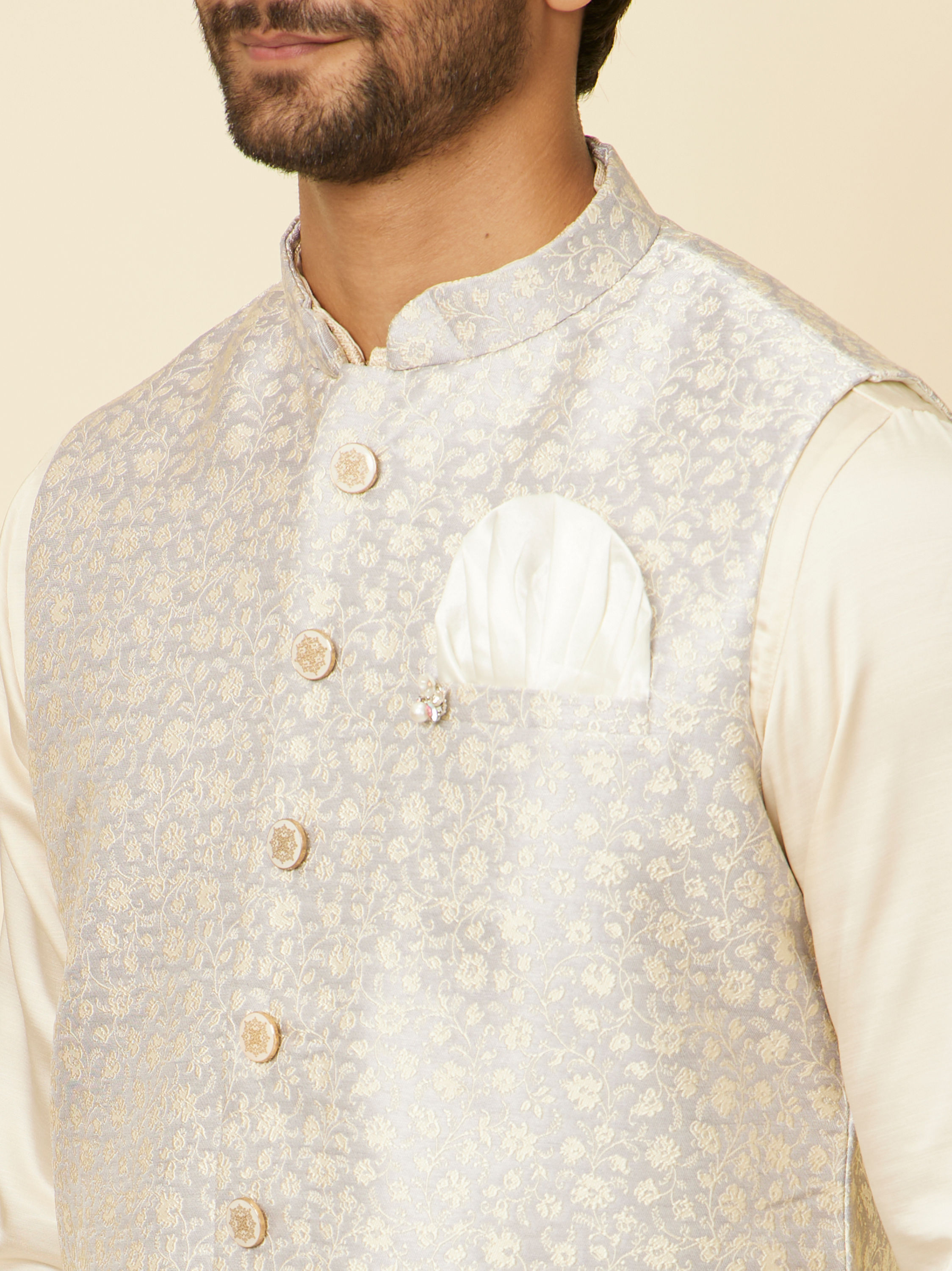 Manyavar Men Lilac Purple Bel Buti Patterned Jacket