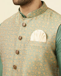 Manyavar Men Sage Green Brocade Jacket