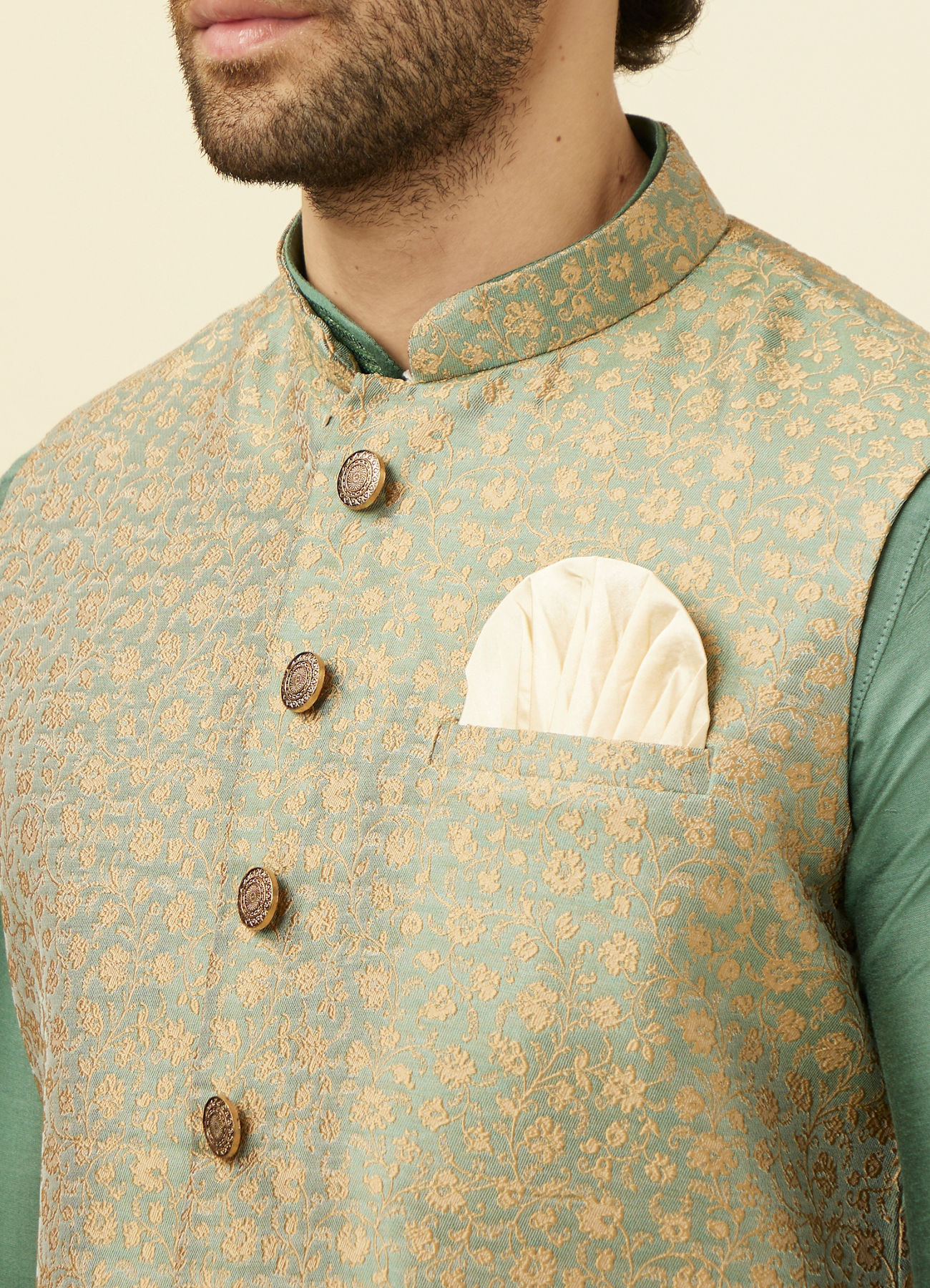 Manyavar Men Sage Green Brocade Jacket