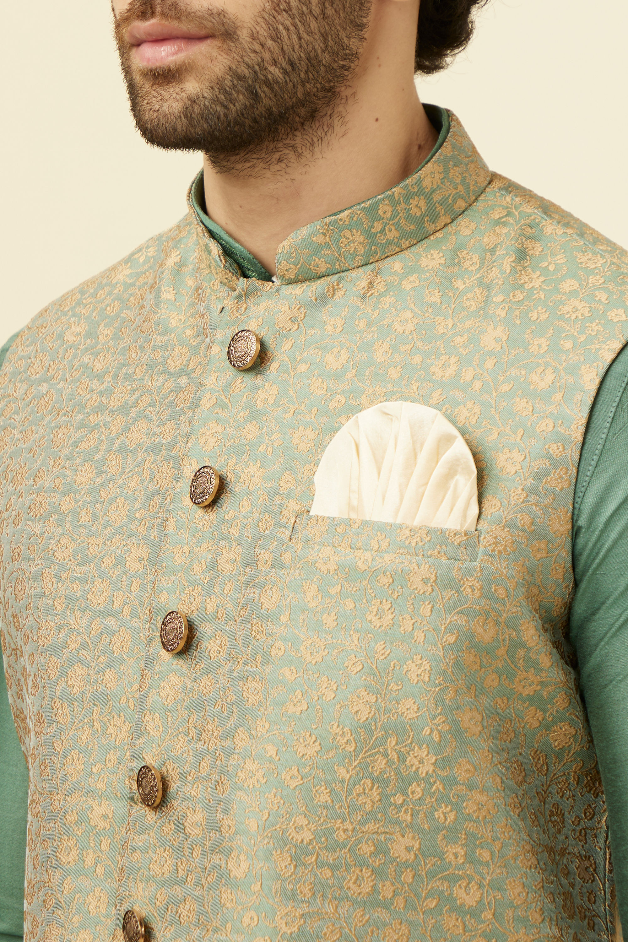 Manyavar Men Sage Green Brocade Jacket