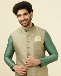 Manyavar Men Sage Green Brocade Jacket