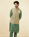 alt message - Manyavar Men Sage Green Brocade Jacket image number 2