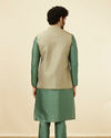 alt message - Manyavar Men Sage Green Brocade Jacket image number 3