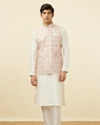 Manyavar Men Soft Pink Moroccan Printed Jacket