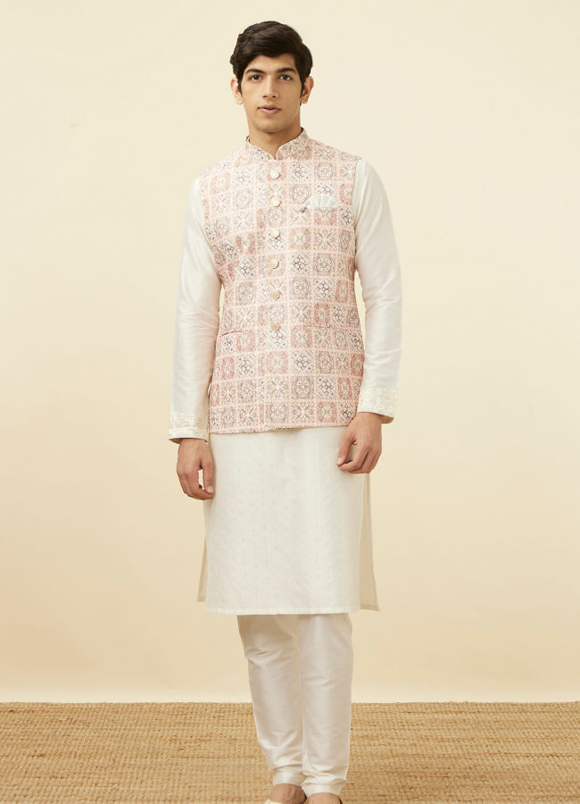 alt message - Manyavar Men Soft Pink Moroccan Printed Jacket image number 2