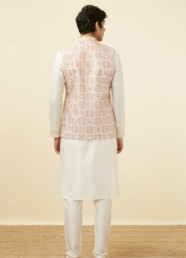 alt message - Manyavar Men Soft Pink Moroccan Printed Jacket image number 3