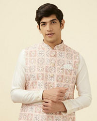 Manyavar Men Soft Pink Moroccan Printed Jacket