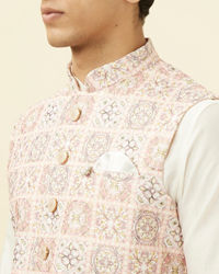 Manyavar Men Soft Pink Moroccan Printed Jacket