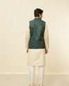 Manyavar Men Pine Green Warli Tribal Art Printed Jacket