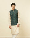 Manyavar Men Pine Green Warli Tribal Art Printed Jacket