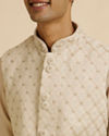 alt message - Manyavar Men Beige Buta Jaal Embroidered Nehru Jacket image number 1