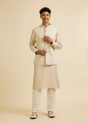 alt message - Manyavar Men Beige Buta Jaal Embroidered Nehru Jacket image number 2