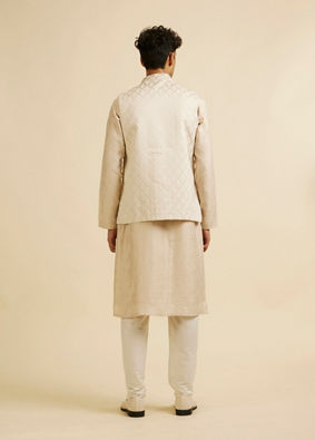 alt message - Manyavar Men Beige Buta Jaal Embroidered Nehru Jacket image number 3