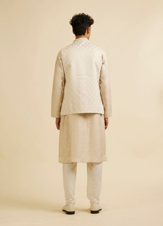 Manyavar Men Beige Buta Jaal Embroidered Nehru Jacket
