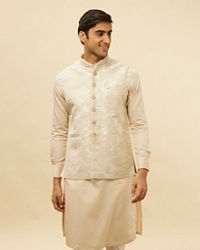 Manyavar Men Greige Floral Patterned Jacket