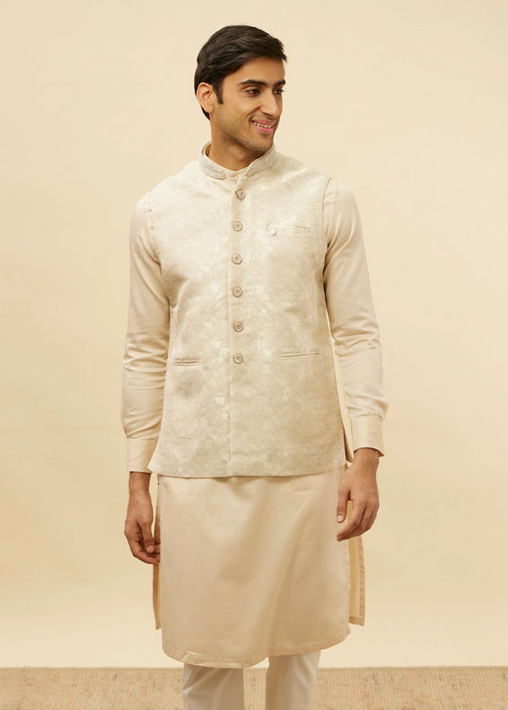 Manyavar Men Greige Floral Patterned Jacket