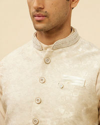 Manyavar Men Greige Floral Patterned Jacket