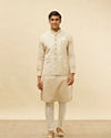 alt message - Manyavar Men Greige Floral Patterned Jacket image number 2